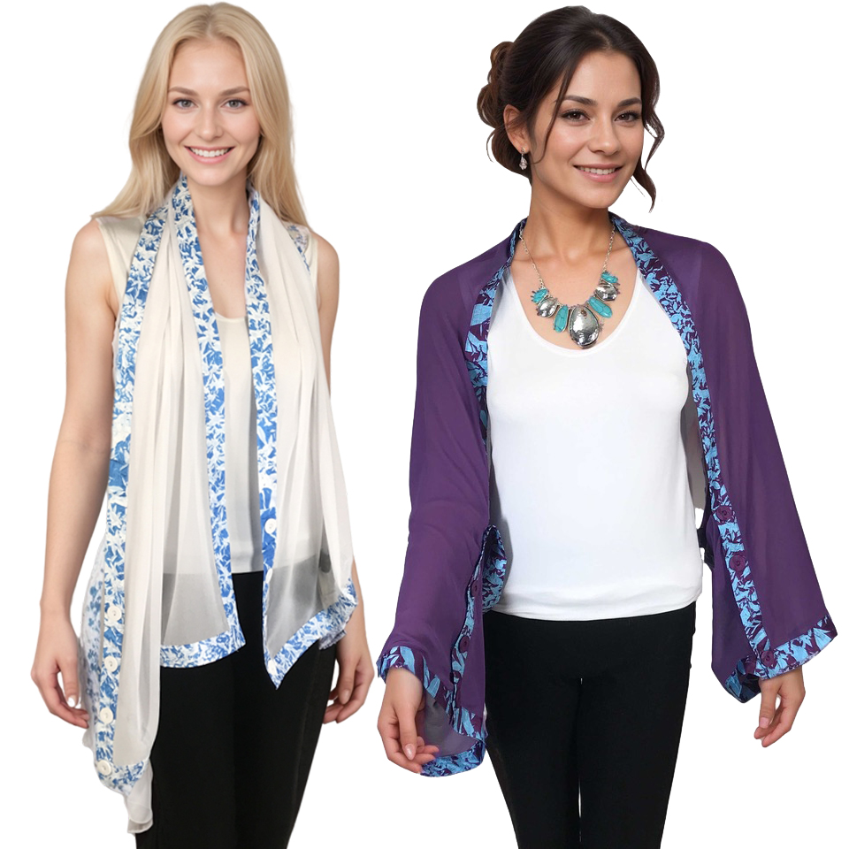 1036 - Origami Trim Button Scarf/Shrug