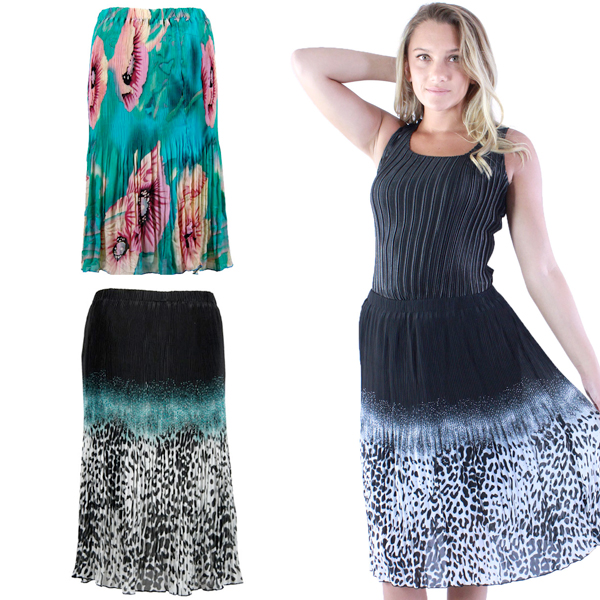 1063 - Georgette Micro Pleat Calf Length Skirts