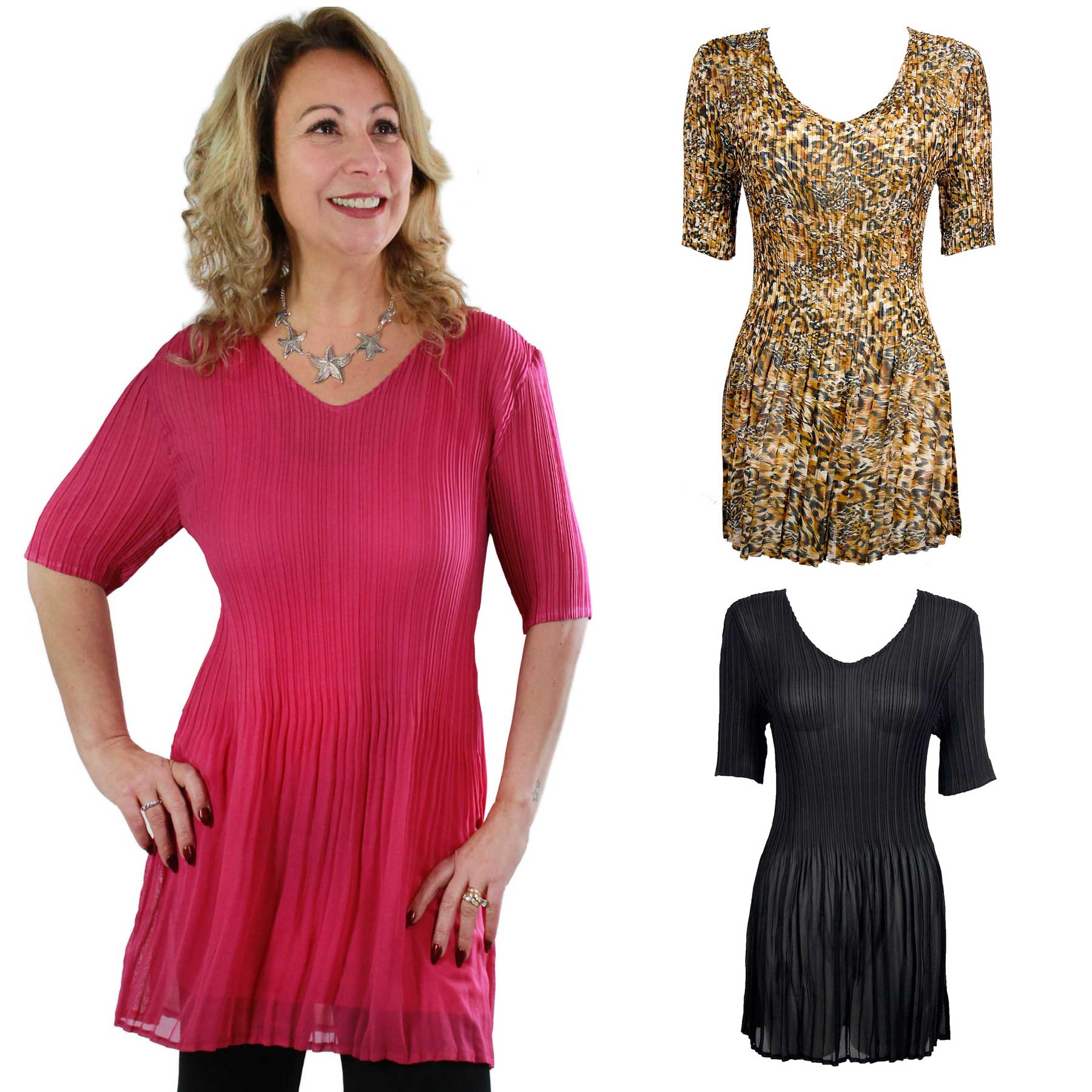 1400 - Georgette Mini Pleat Tunic Tops